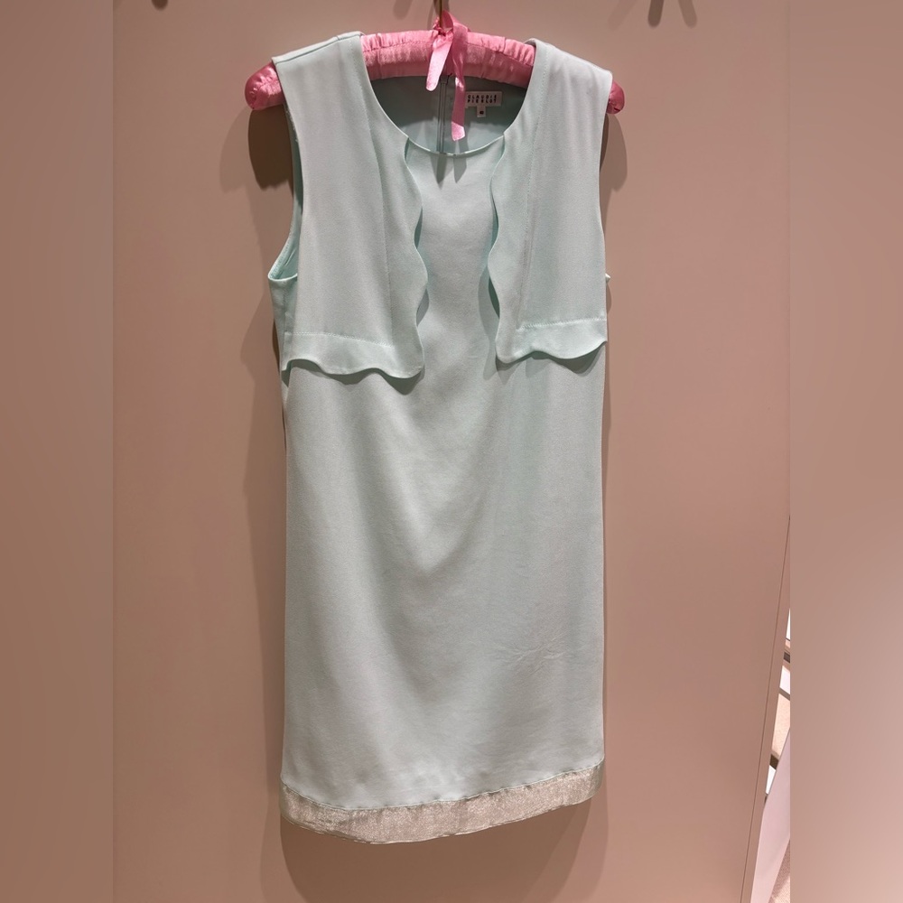 French designer shift dress Claudie pierlot mint Light Blue XS scallop wave silk